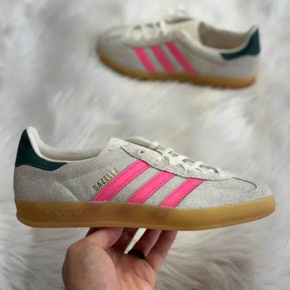 Adidas Gazelle Indoor White Off White Lucid Pink Womens Shoes JQ1096 NEW Multi - Picture 1 of 5